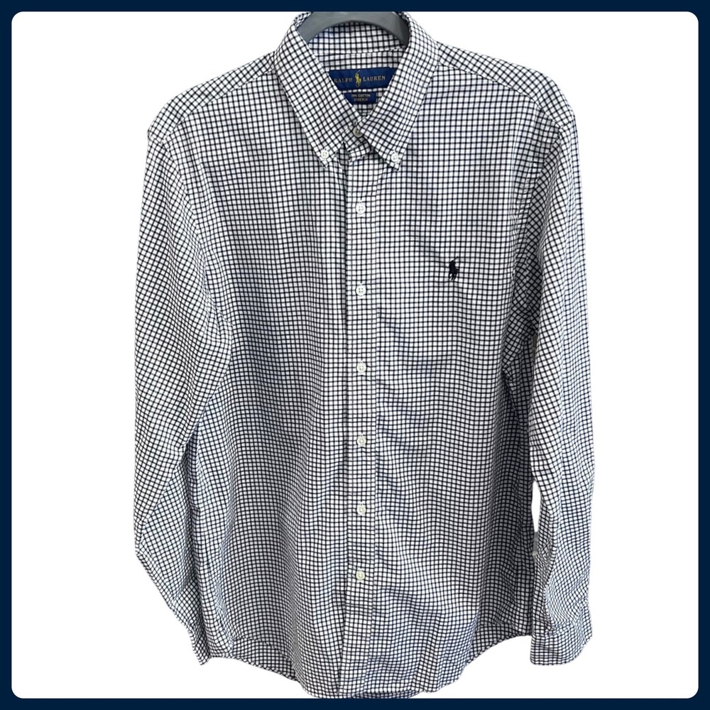 Ralph‎ Lauren Mens Gingham Check Button Down Shirt Long Sleeve Pony Logo Size M